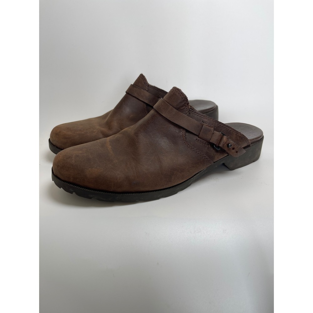 Teva Delavina Waterproof Leather Mules Brown Buckle Slip On Clogs Shoes Size 9